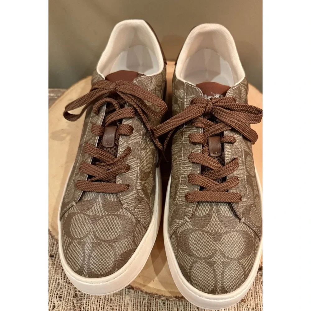 COACH CLIP LOW LOGO SNEAKERS G4949 KHAKI/SADDLE SIZE 9.5D 168$‎